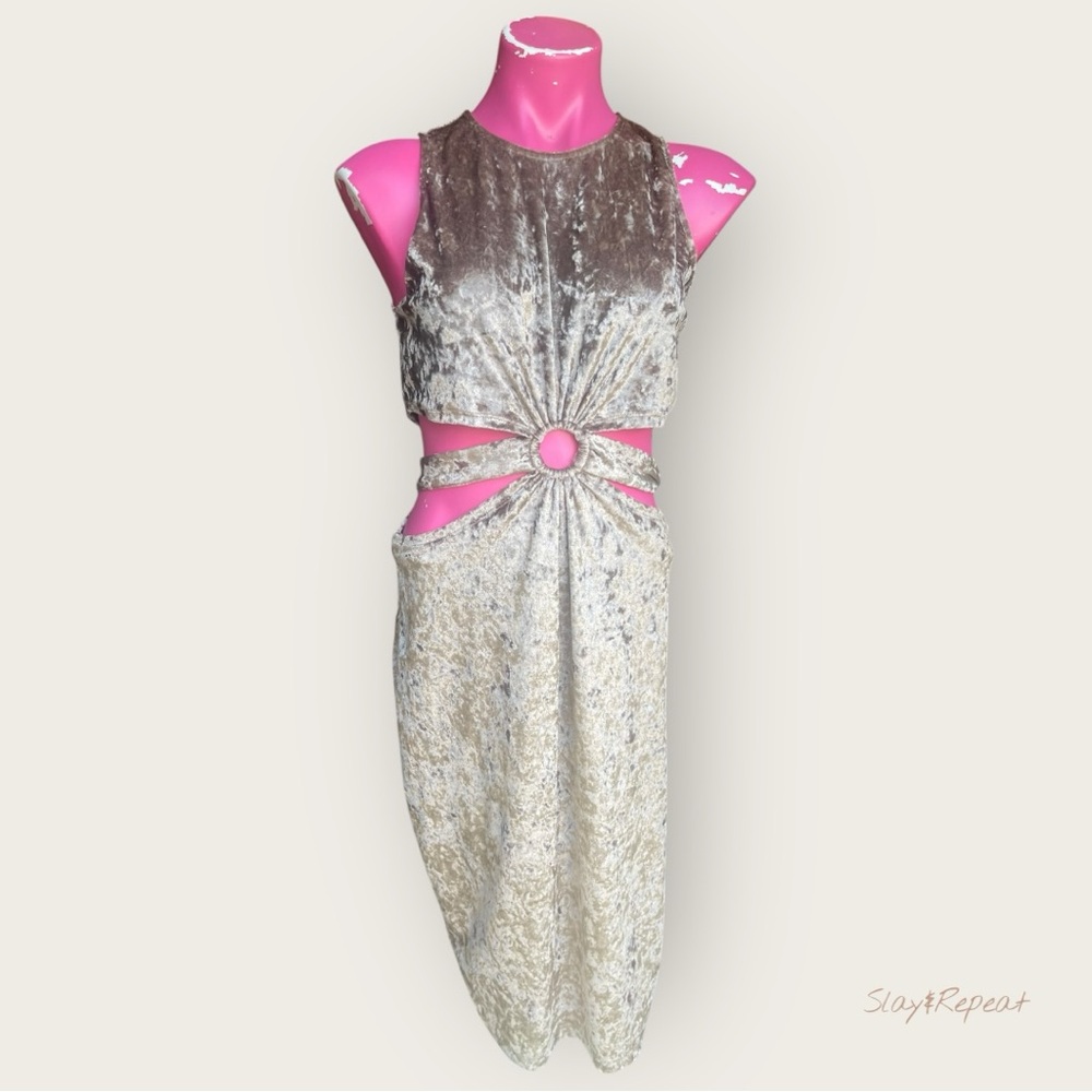🍾🥂Champagne  Velvet Ring Detail Cutout Dress Size XL by Luna Chinx